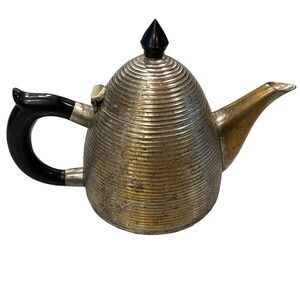 ART DECO FLAIR TEA POT Beehive pattern Silver-plated